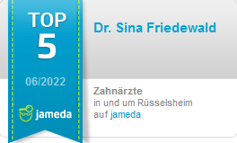 Jameda Auszeichnung Dr. Sina Friedewald Top 5 der Zahnärzte in und um Rüsselsheim auf Jameda Juni 2022